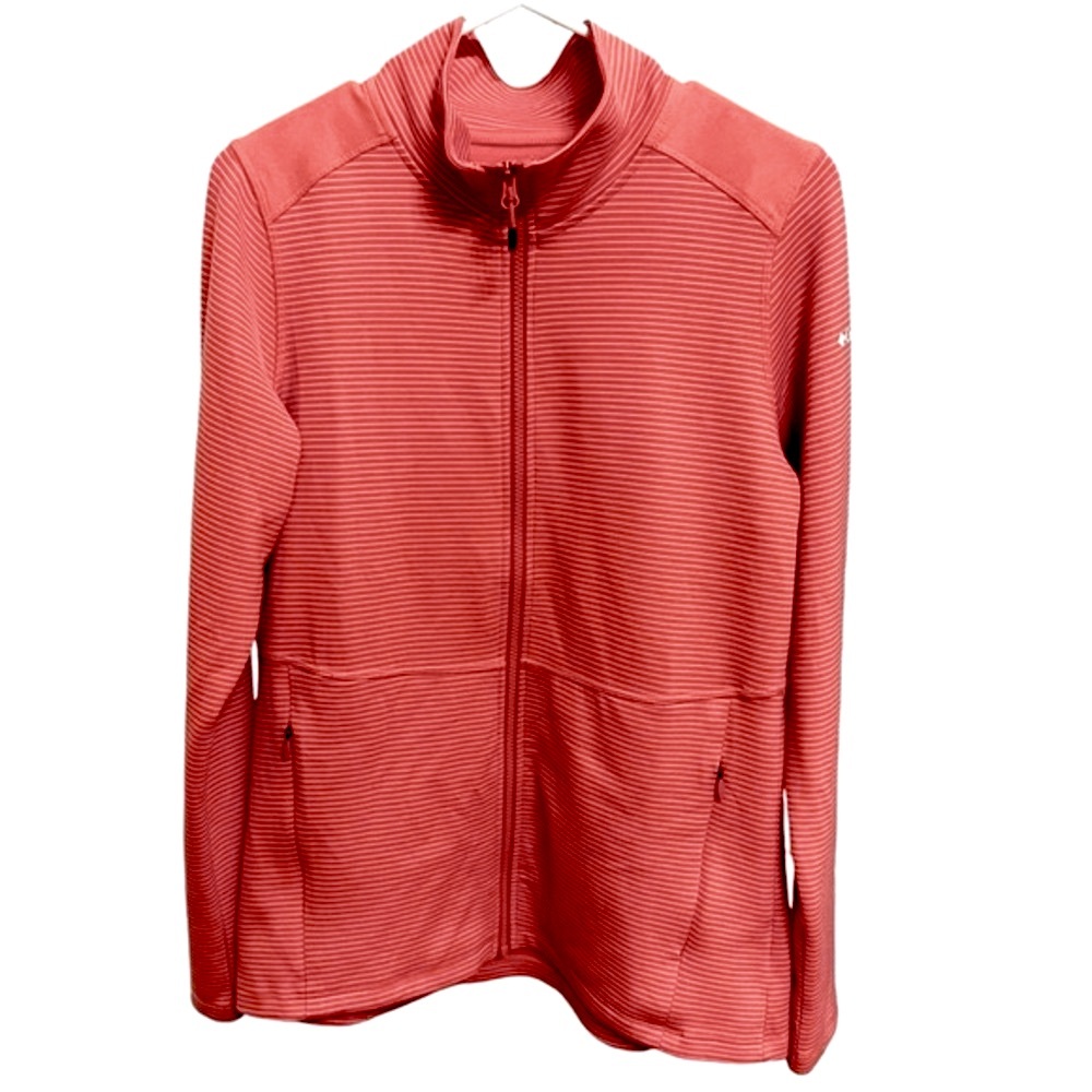 Columbia Omni wick women’s full zip up jacket coral /white striped size medium